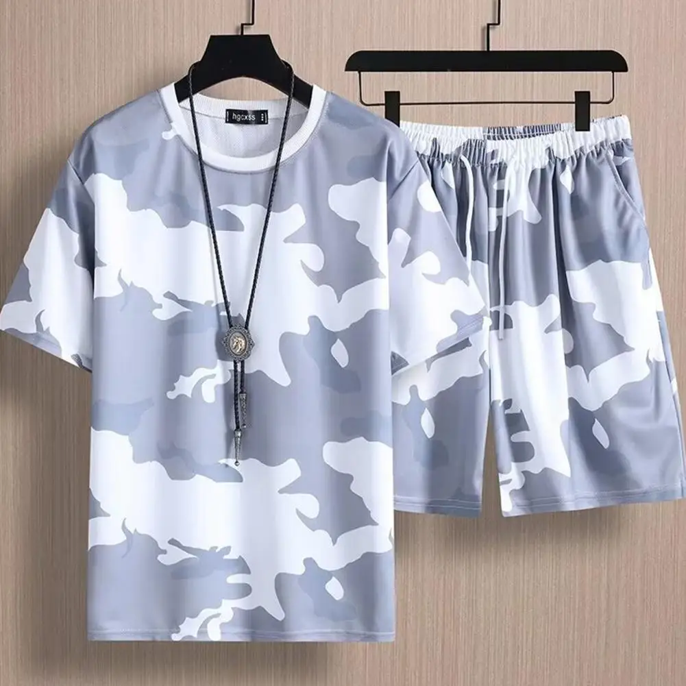 2023 Men Casual Sets Solid Color Loose Streetwear O-neck Short Sleeve T Shirt & Drawstring Shorts 2PCS Men's Suits S-5XL