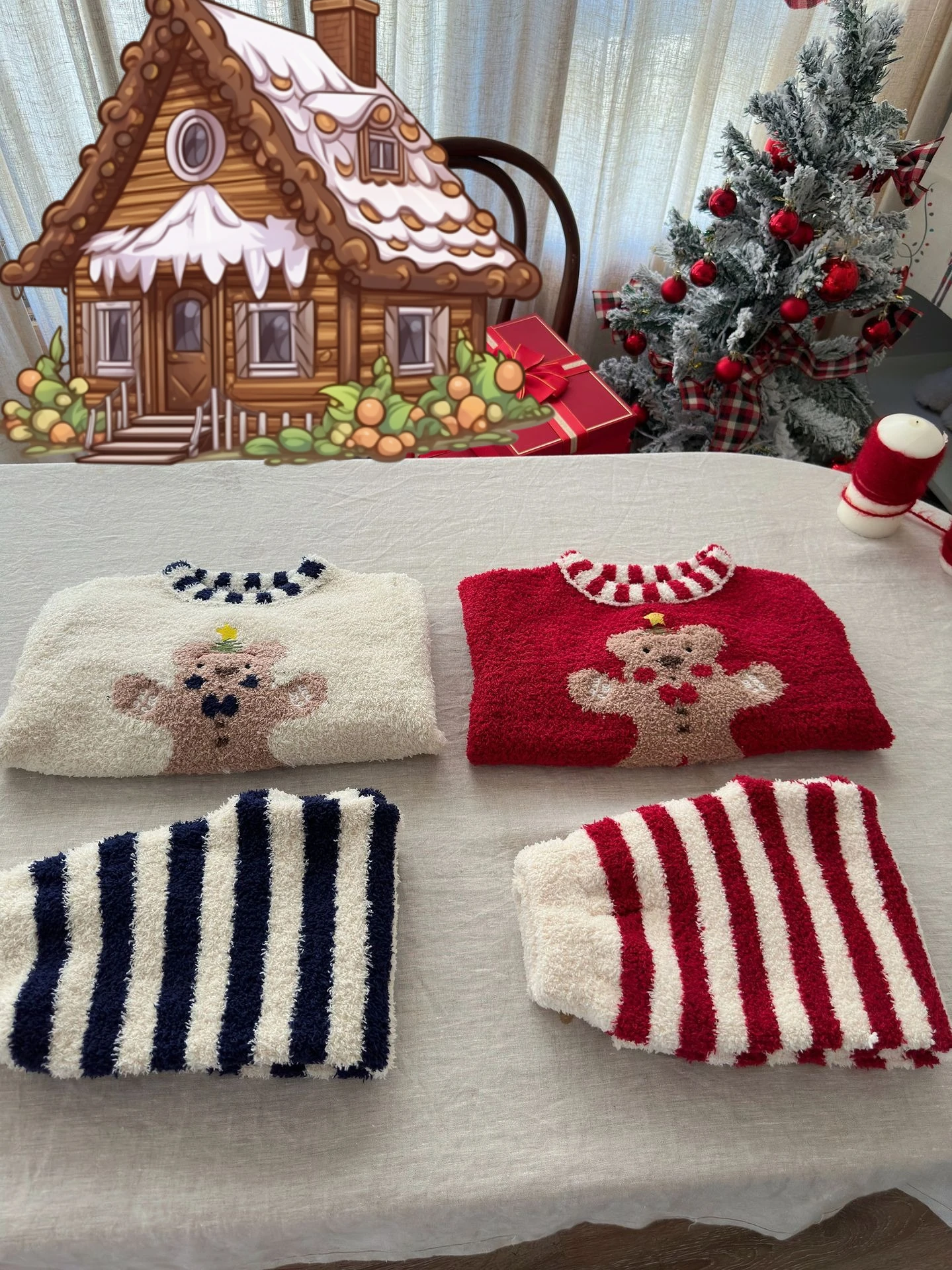 

Unisex Kids Warm Fleece Lined Homewear Set Loose Fit Christmas Bear Pajamas for Toddler & Children 2-12Y