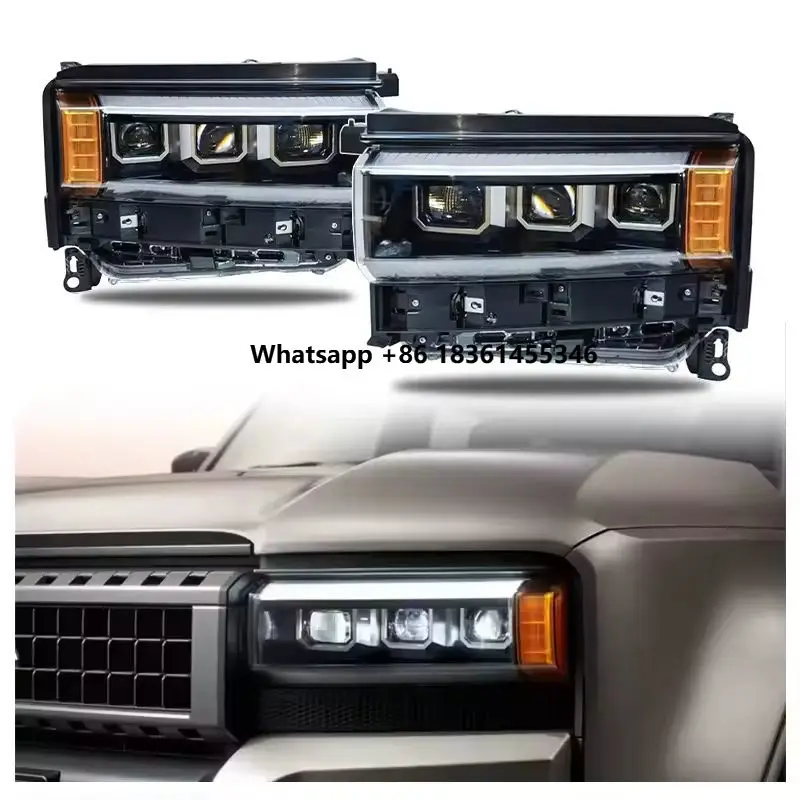 High Quality 3-Eyes LED Headlights Headlamp For  Land Cruiser Prado LC250 2024 2025 BX TX Low To High Head Lights