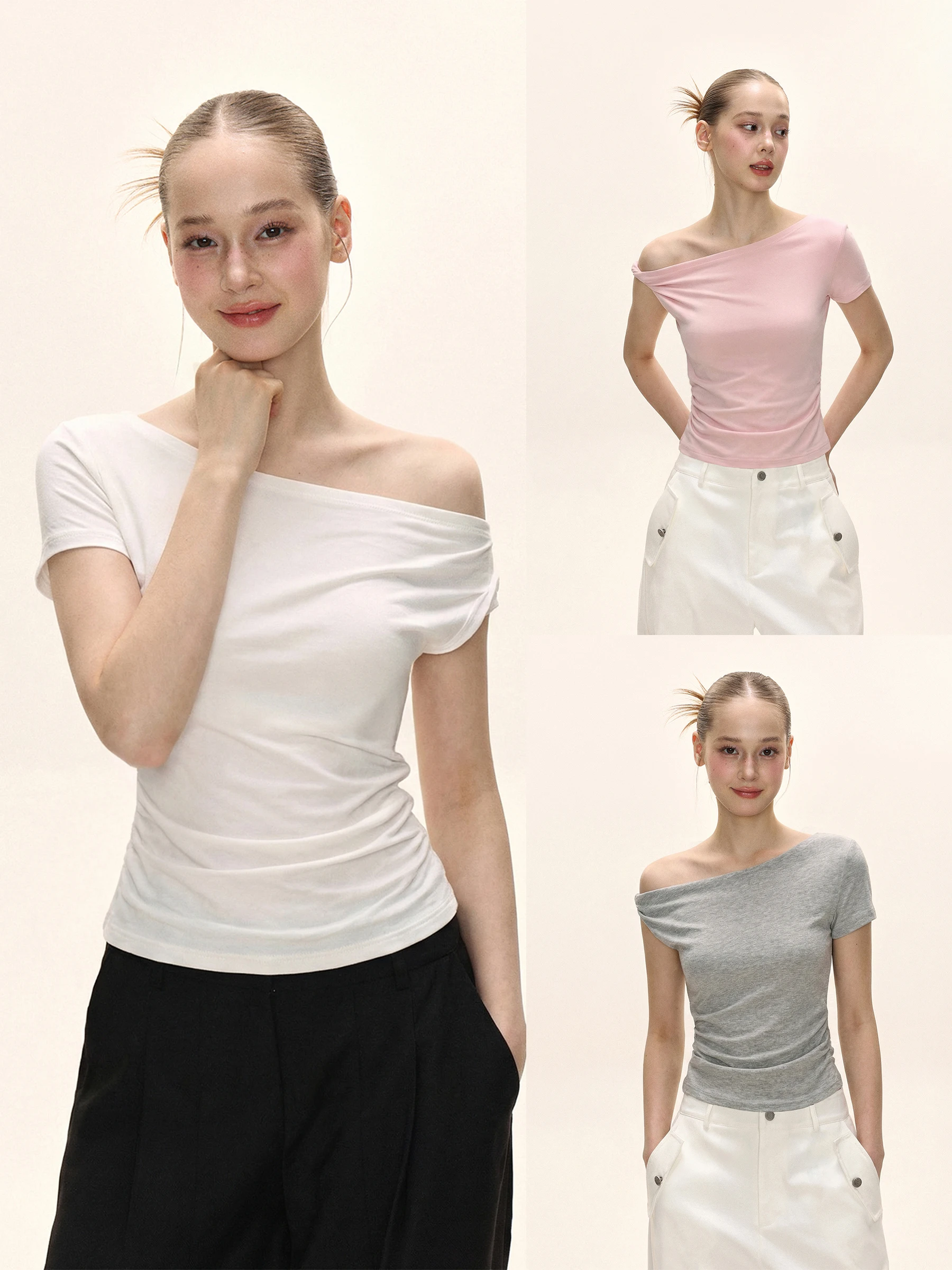 

Slimming Effect Short Sleeve Twist Knot Shoulder T-Shirt for Women Summer Design High Waist Short Top American Style Creative...