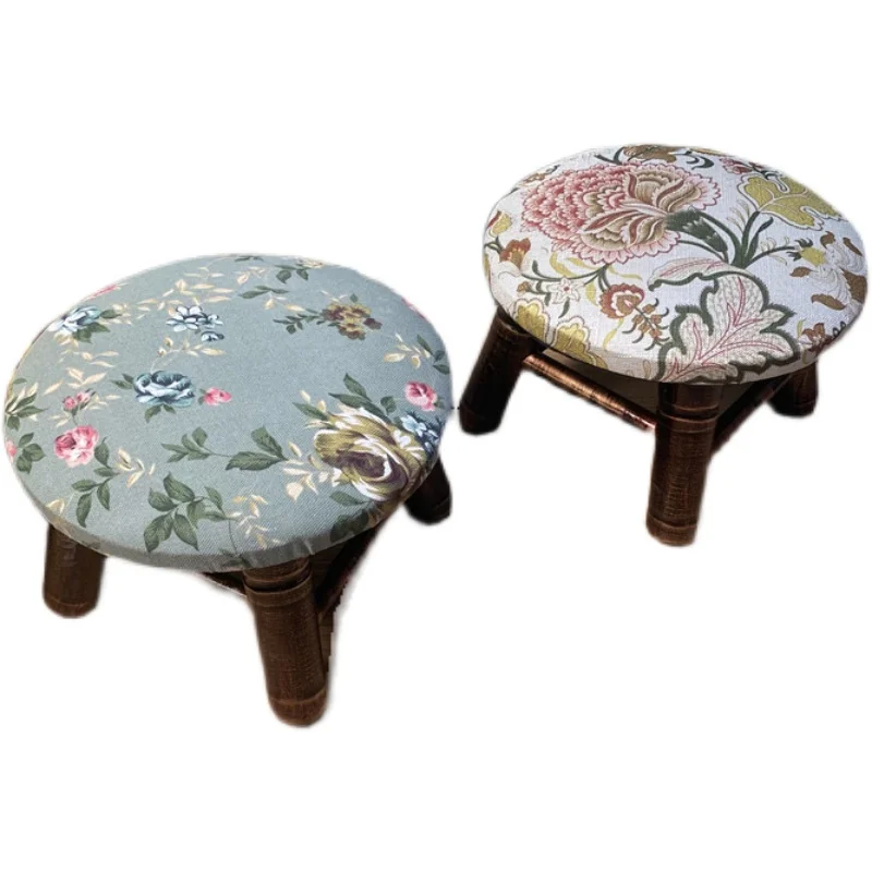 Stylish Ottoman Pouf Footstool for Living Room: Kids-Friendly Round Stool, High-Density Foam Cushion, Solid Wood Frame Seat