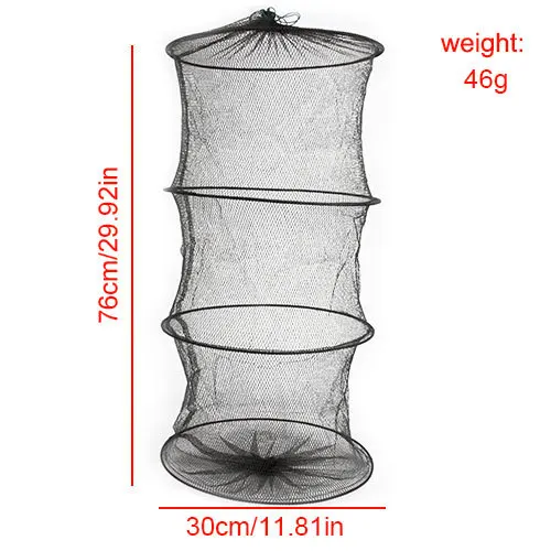 

Foldable Fishing Net Trap For Anglers Nylon Spring Cage For Crab Lobster Fish, Black Nylon 2 Sizes 360° Soft Ring