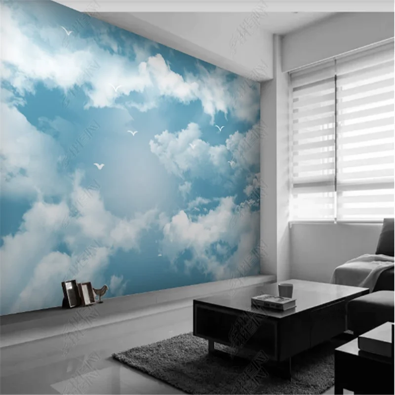 

Mediterranean Wallpaper For Living Room Blue Sky White Clouds Seagull Children's room Background Mural Wall Paper Home Decor