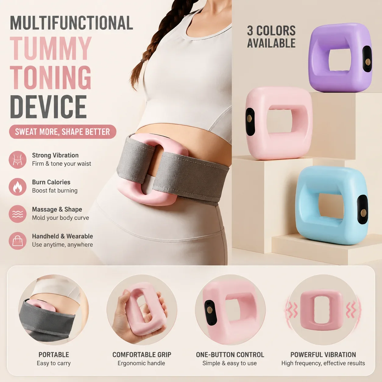 Portable Vibration Fascia Massager Electric Body Fascia Ring Fat Loss Body Slimming Fat-Burning Muscle Relief and Relaxation