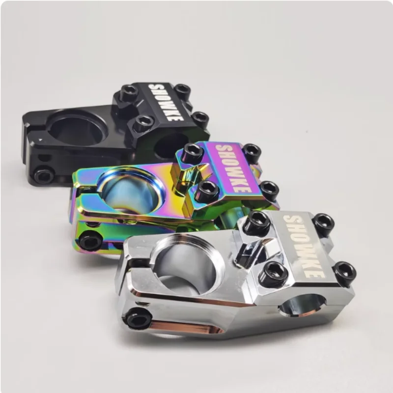 Lightweight aluminum alloy BMX BMX show car dazzle color plating silver black CNC stem fittings.