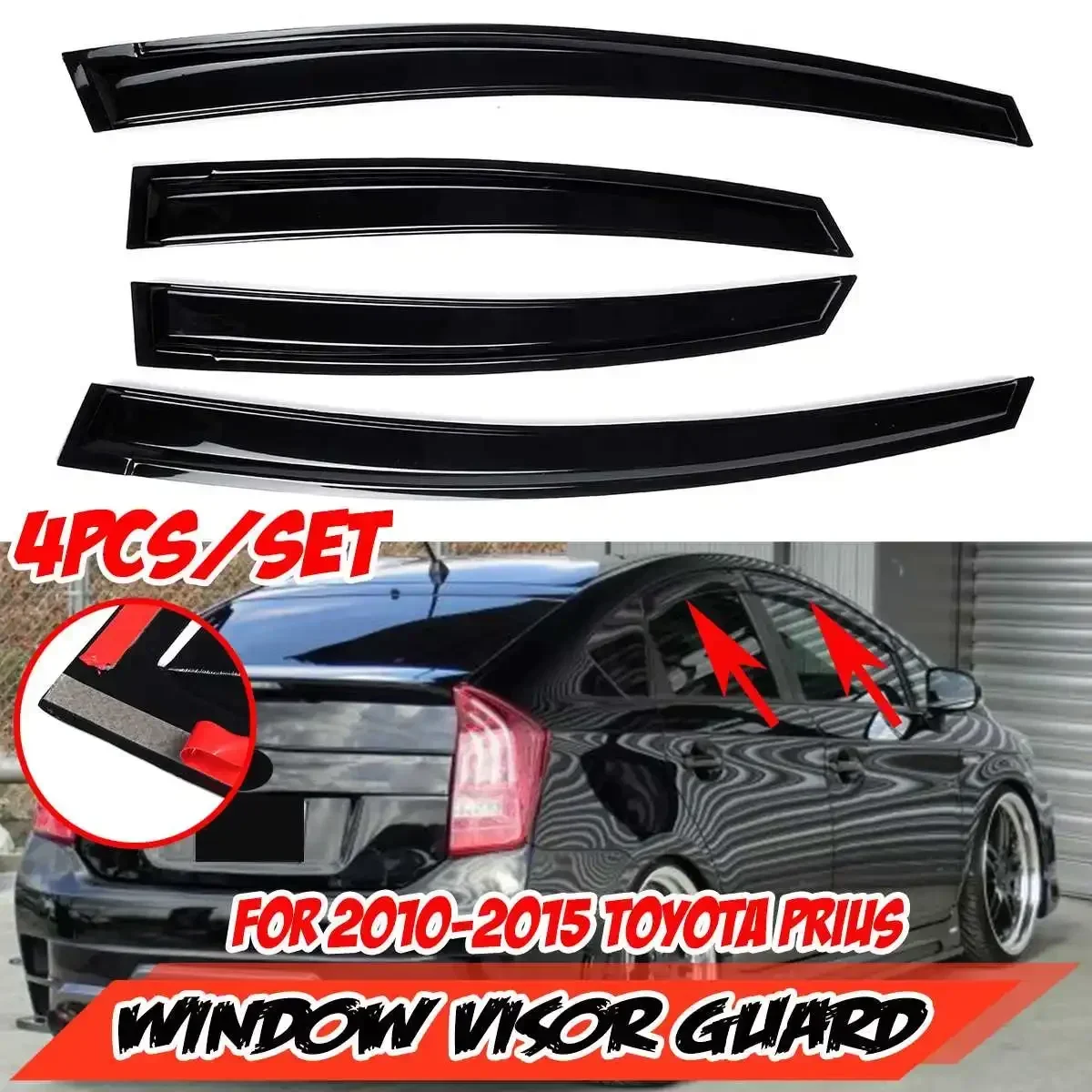 

4x Car Side Window Visor Guard Vent Rain Guard For TOYOTA For PRIUS 2010-2015 Door Visor Cover Trim Awnings Shelters Body Kit