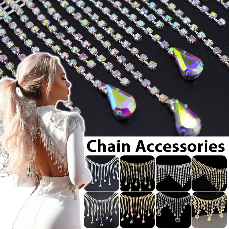 

1 ярд, сверкающая бахрома, отделка, декор, капля воды, коготь-цепочка, пришитая на одежде, цепочка с кисточками и кристаллами, аксессуары для рукоделия своими руками