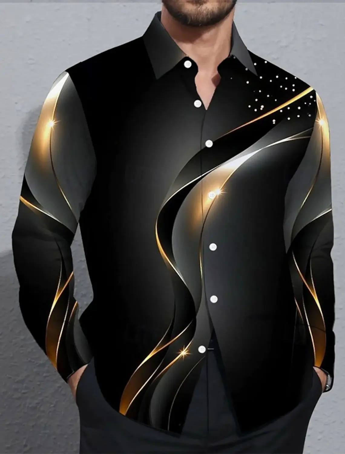 Men's Geometric Gradient Waves Shirt Button Up Shirt Casual Long Sleeve Fashion Streetwear Summer 3D Print Collared Shirt