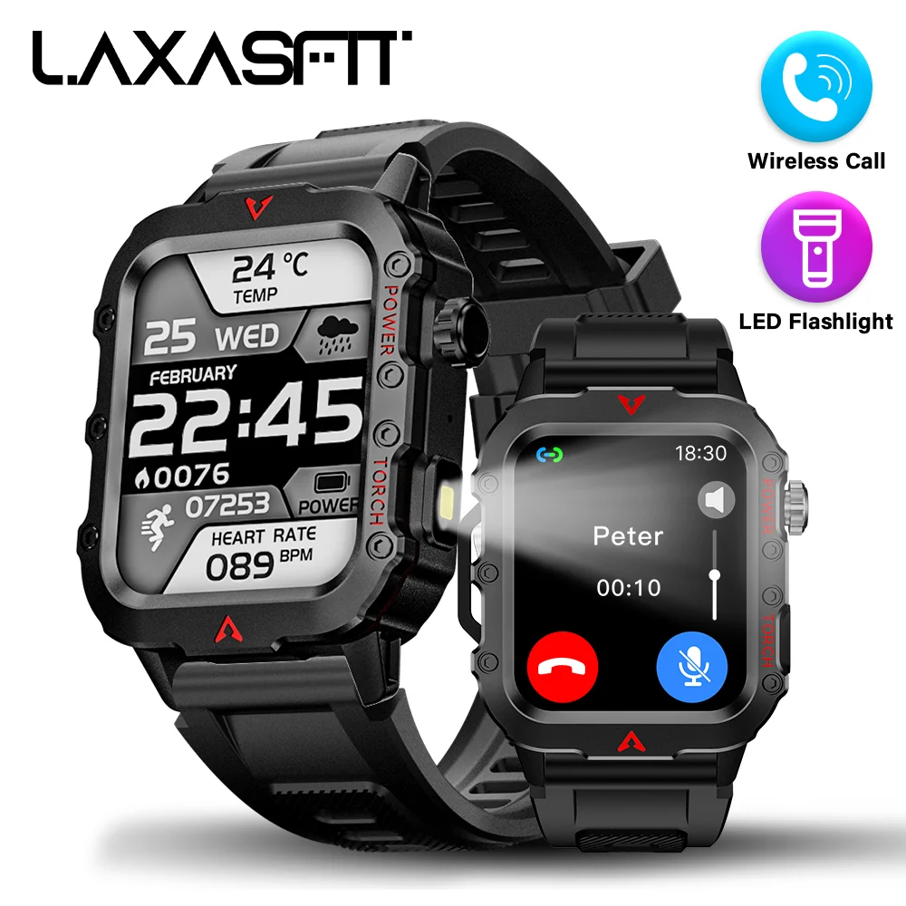 LAXASFIT Orologio sportivo da uomo Smart Watch 1.71 Schermo Ossigeno nel sangue Orologio parlante Bluetooth Multi Sport Torcia a LED Orologio intelligente da esterno