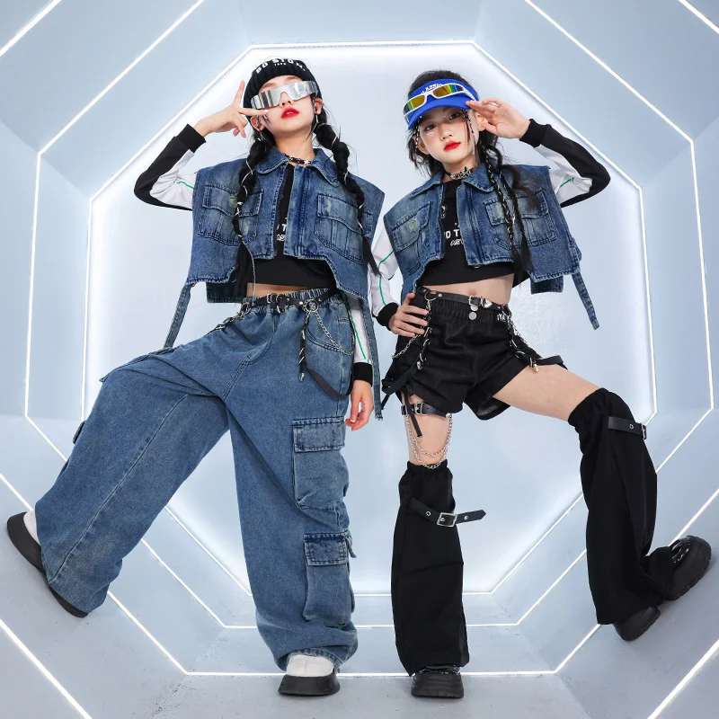 

Kids Hiphop Costume Girl Hip Hop Cropped T-shirt Jeans Streetwear Child Hiphop Street Style y2k Set Fashion Clothes For Teenager