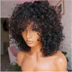 Soft 26inch 180Density Long Kinky Curly Machine With Bangs Wig Natural Black For Women With Baby Hair Preplucked Daily Glueless