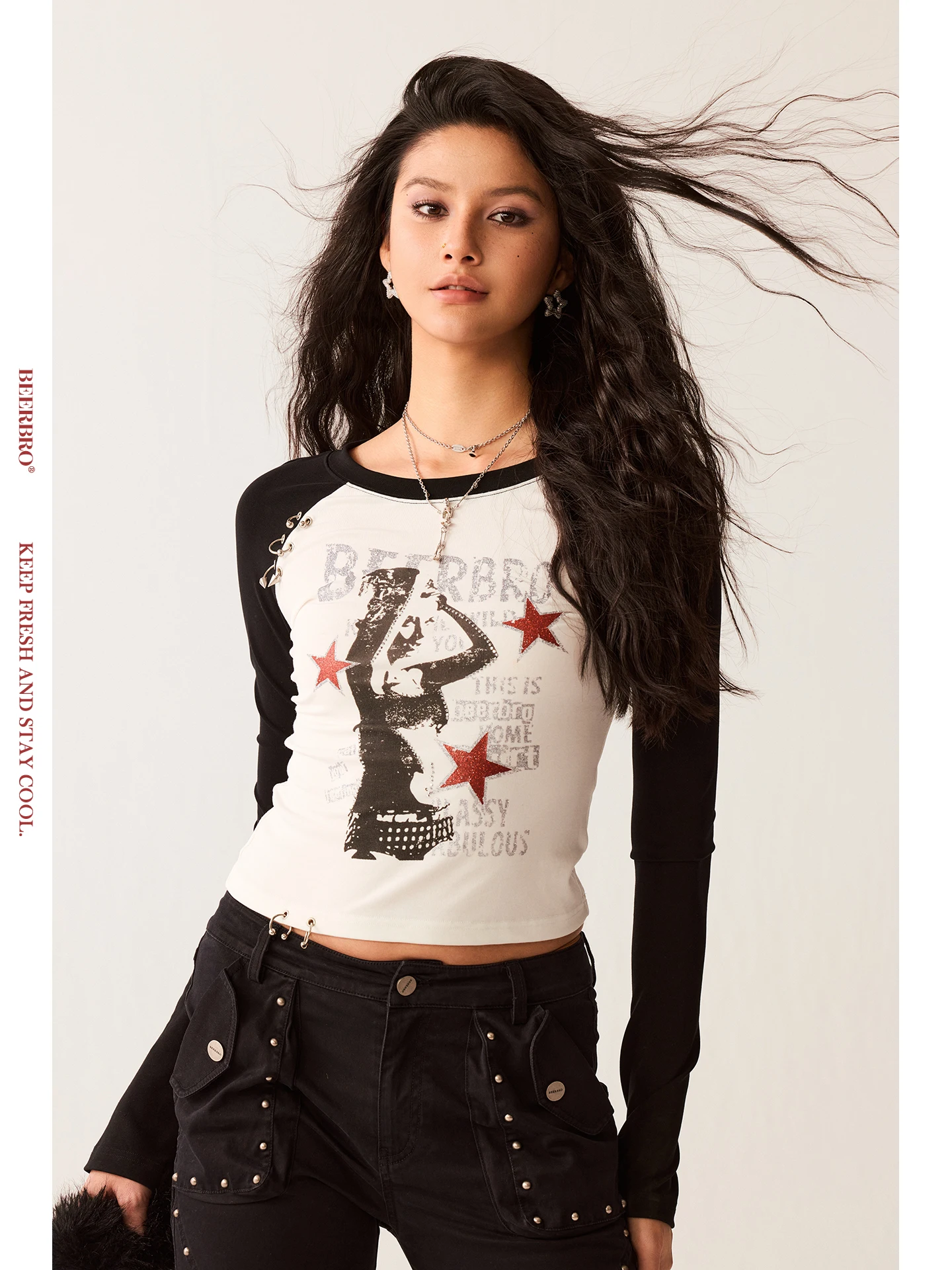 

Футболка BeerBro Vintage Sound Wave из лиоцелла Lenzing, приятная к телу, мягкая, облегающая, с коротким рукавом, женская, модная, весна 2026