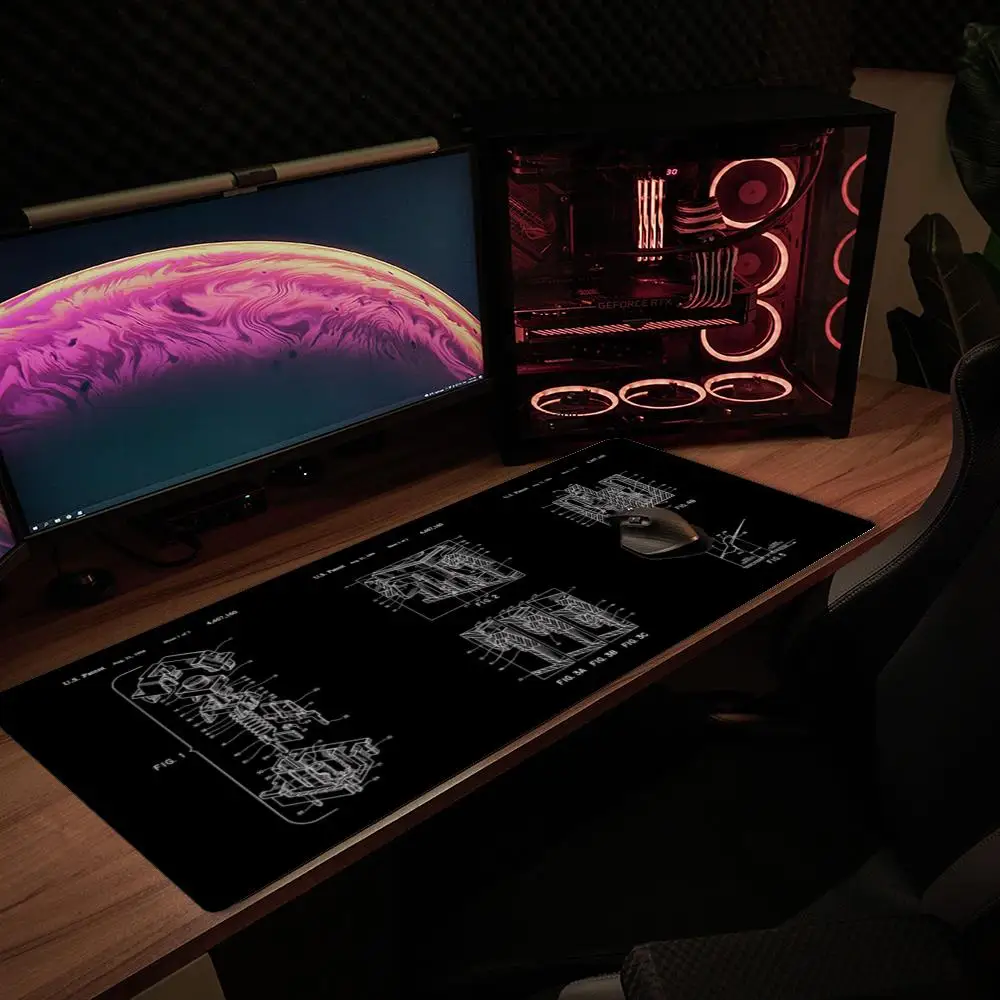 XXL Mechanical Switch Patent Blueprint Mouse Pad Vintage Drawing Art Deskmat Non-Slip Rubber Keyboard Mat Gaming Table Mousepad