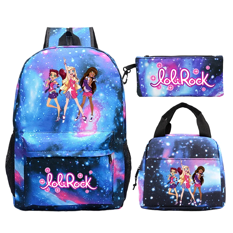 New LoliRock Print 3Pcs/set Starry Backpacks With Lunch Bag Cute Cartoon Bookbags Students Rucksack Girls Casual School Bags