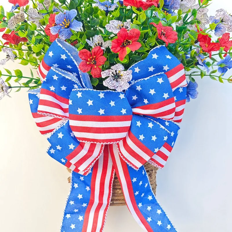 Patriotic Day Flower Basket Decoration For Front Door Independence Day 4Th Of July For Indoor Outdoor Red White Blue Durable