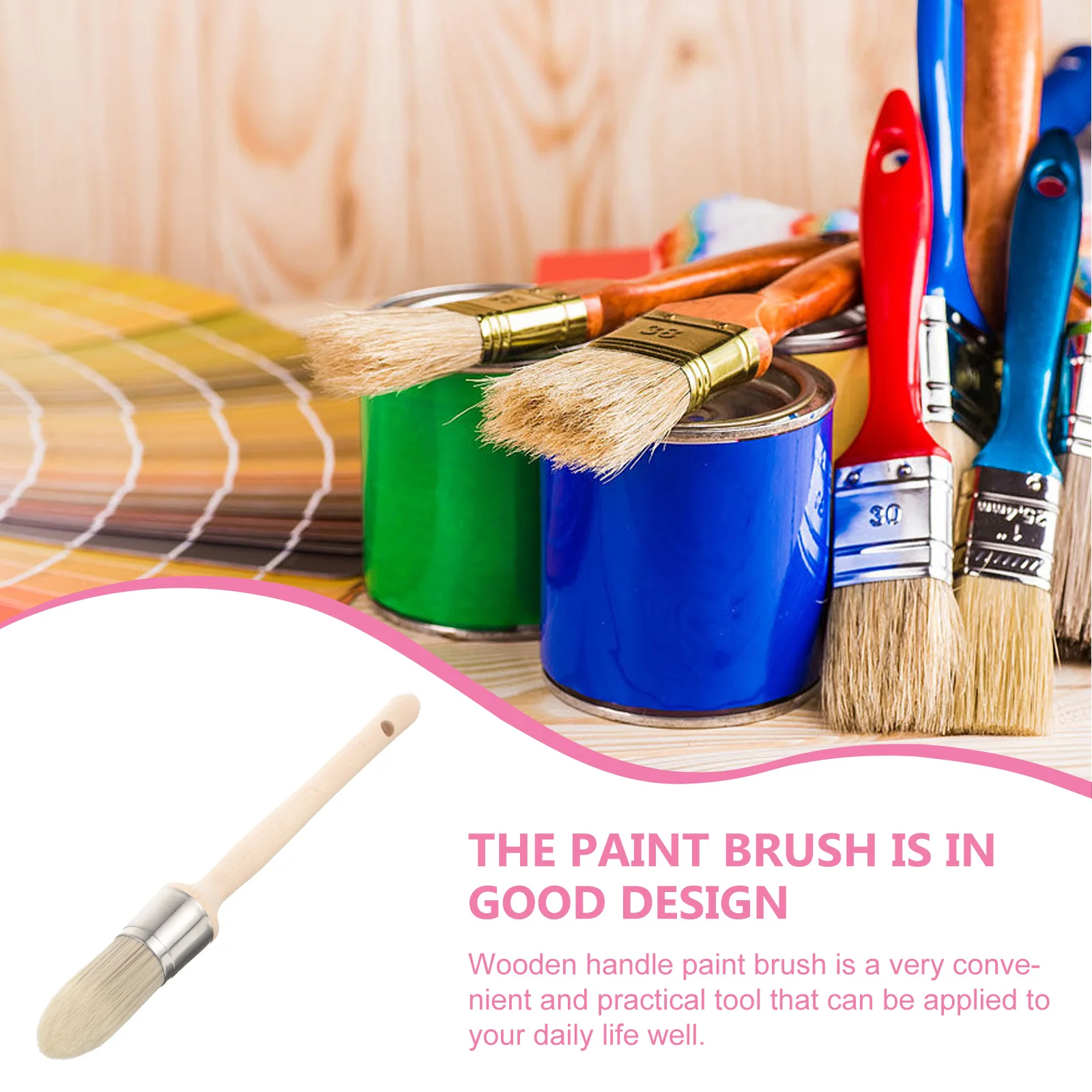 木製ハンドル付きトリムペイントブラシ、丸頭エッジペイントツール、壁、家具、ホームインプローブメント、小さなコーナーペイントエッジャー用