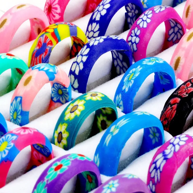 20PC Bohemia Colorful Cirle Daisy Flower Rings for Women Girls Handmade Ceramic Clay Ins New Trendy Rings Jewlery Gifts