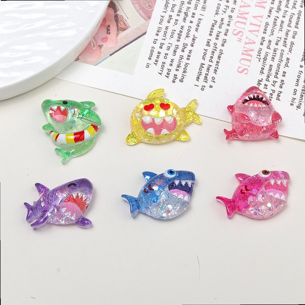 100pcs Wholesale Cartoon Shark Resin Flatback Cabochon DIY Accessories for Scrapbook Phone Case Jewelry Decor Wholesale Craft
