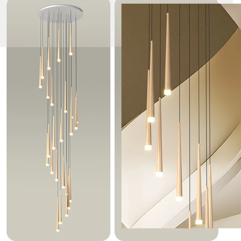 LED Pendant Lights Meteor Shower Chandelier Spiral Staircase Long Cone Villa Ceiling Lamp LOFT Restaurant Home Decor lighting