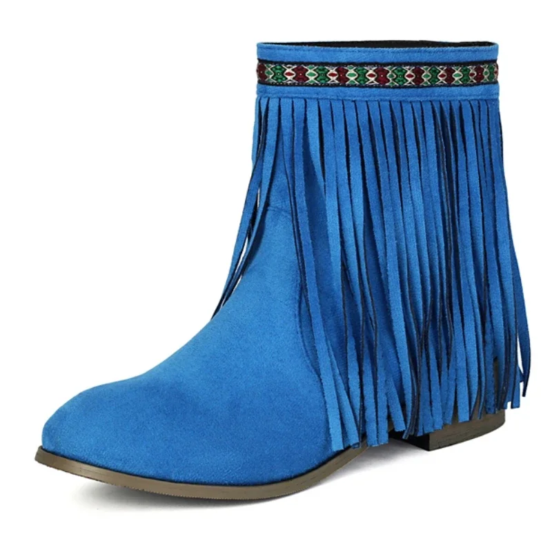 

Large Size 48 Women's Pink Ankle Boots 2025 Winter Autumn Shoes Tassel Blue Black Grey Boot Low Heels Footwear Party Shoes Lady