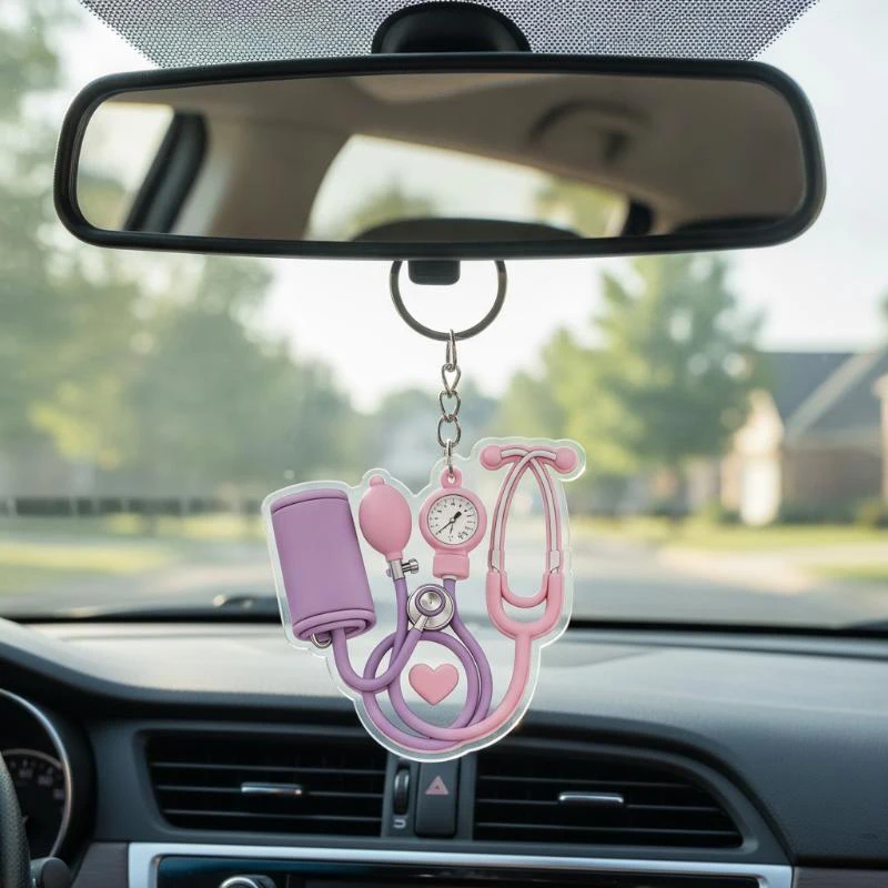 1 Stück Krankenschwester-Taschenanhänger, 2D flacher Arzt-Anhänger, niedlicher rosa Mini-Stethoskop-Schlüsselanhänger, Geschenk-Accessoire für Schlüssel und Rucksack – Detail 7