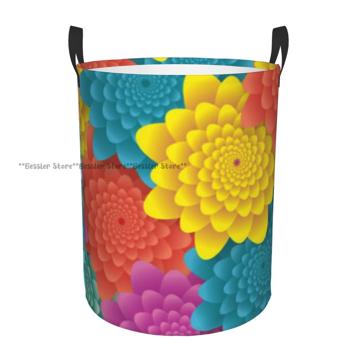 

Colorful Flowers Pattern Laundry Basket Folding Dirty Clothes Toys Storage Bucket Household