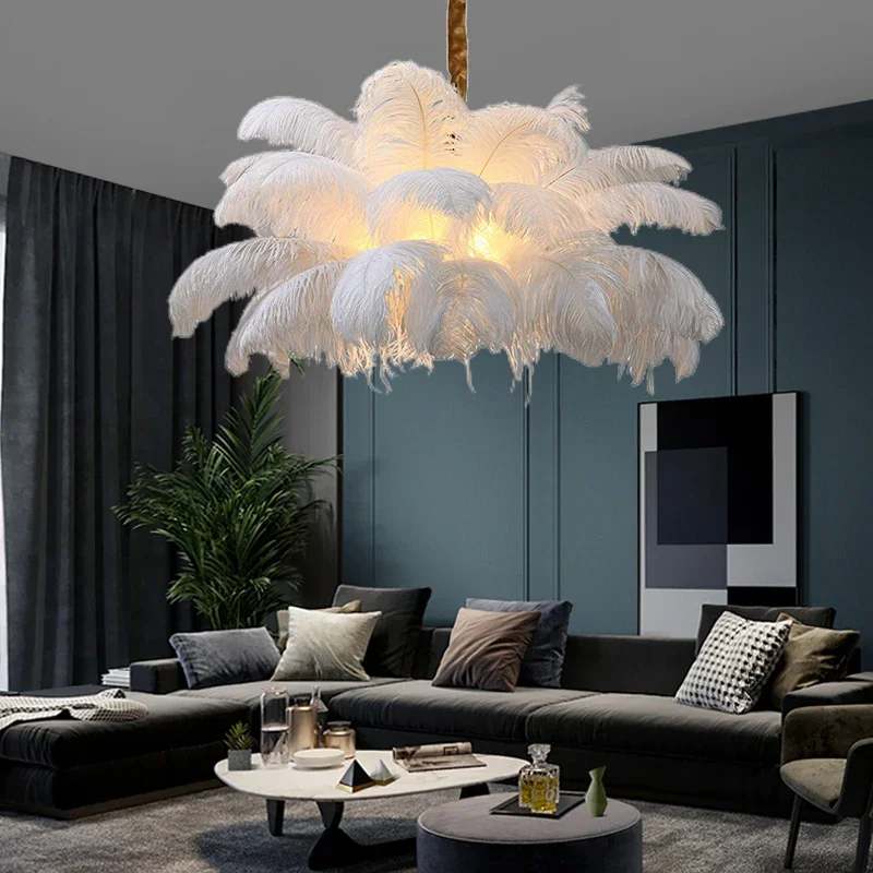 Żyrandol z piórami Lampa sufitowa LED Lampa wisząca Nordic Home Decor Lustre Nowoczesny żyrandol Lampa wisząca do salonu