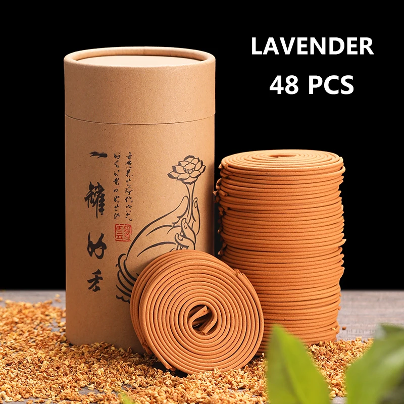 Incense Coils 48pcs Natural Lavender Scent Handmade Incense Coil Burn for 2-4 Hours No Chemicals Relieve Stress for YOGA Sleep