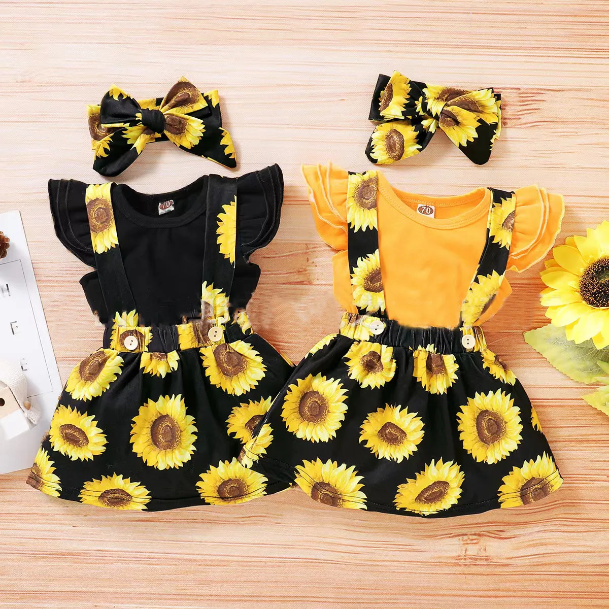 Newborn Baby Girls Romper Summer  Bow Floral Romper Sunflower head flower Dress Infant Jumpsuit Girl Clothes Suspender Dress