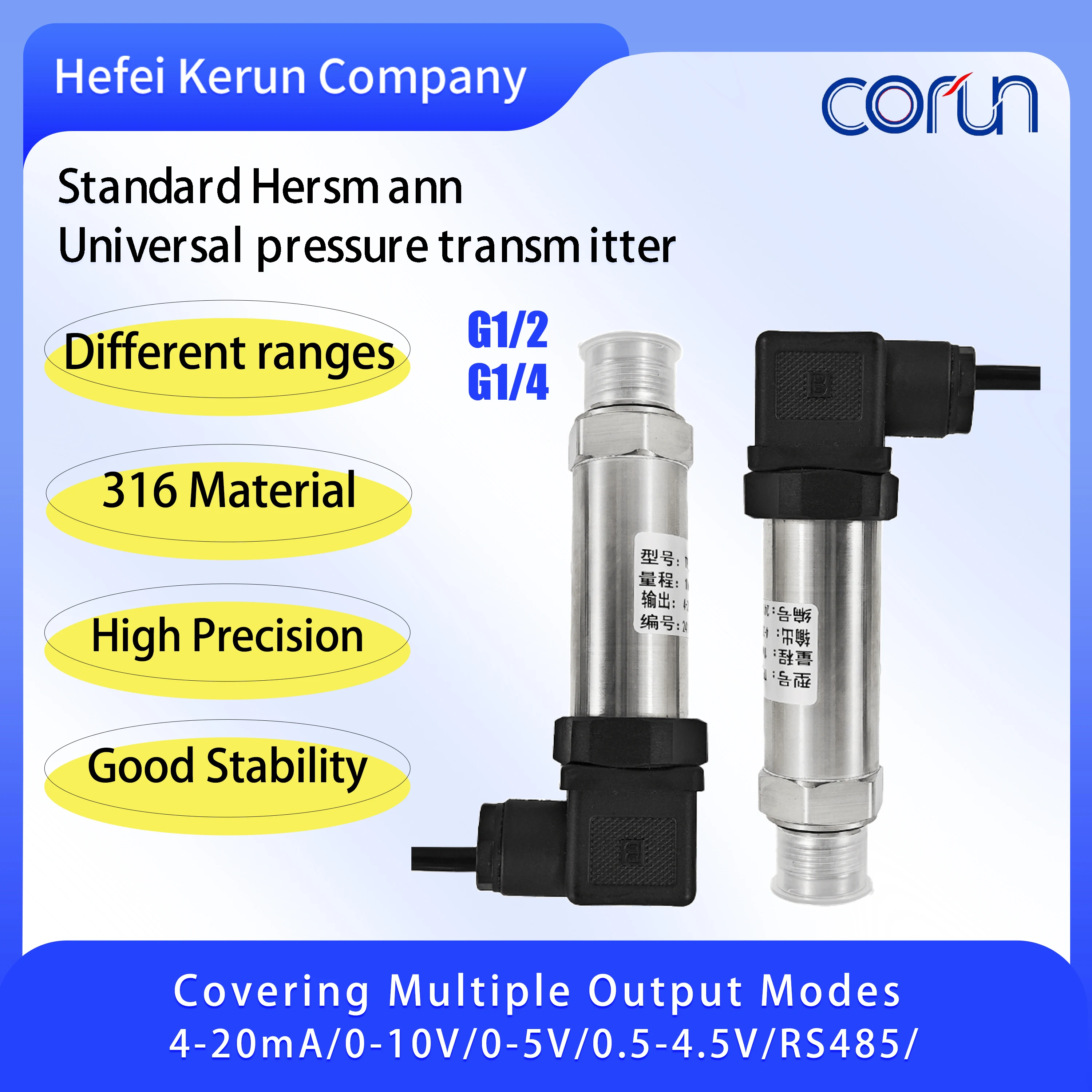

Pressure Transducer 4-20mA Water Gas Oil Liquid Pressure Sensor -1-0-100bar 24VDC Positive Negative Vacuum Pressure Transmitter