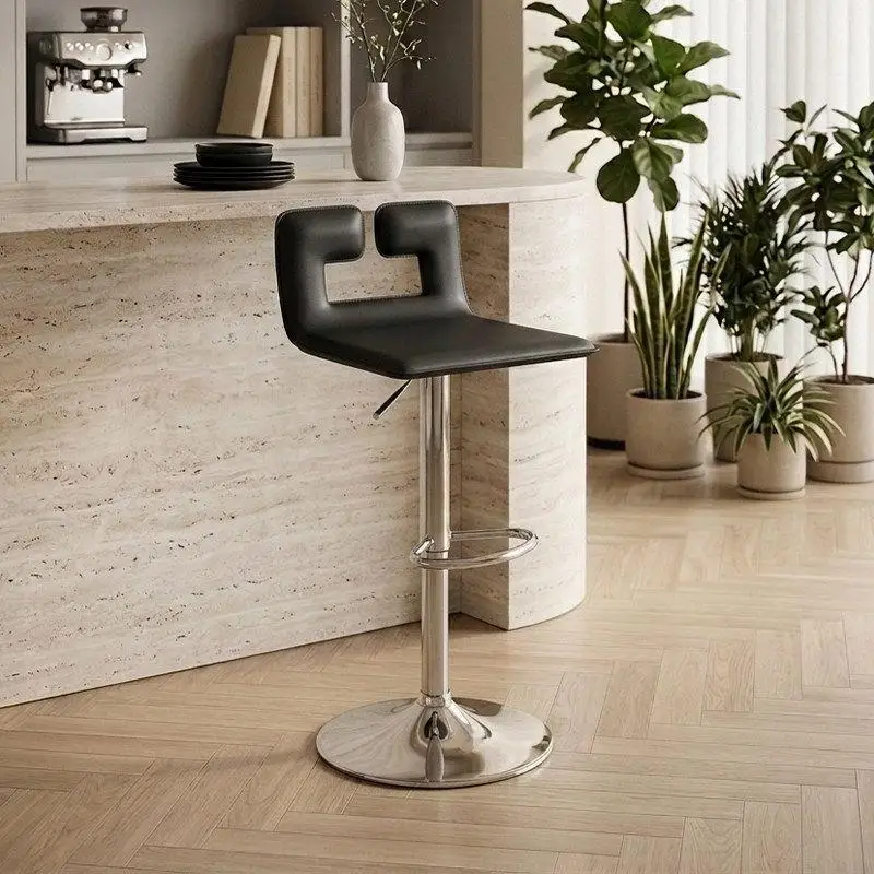 Household bar chair liftable rotating saddle leather metal wrought iron high stool island chair