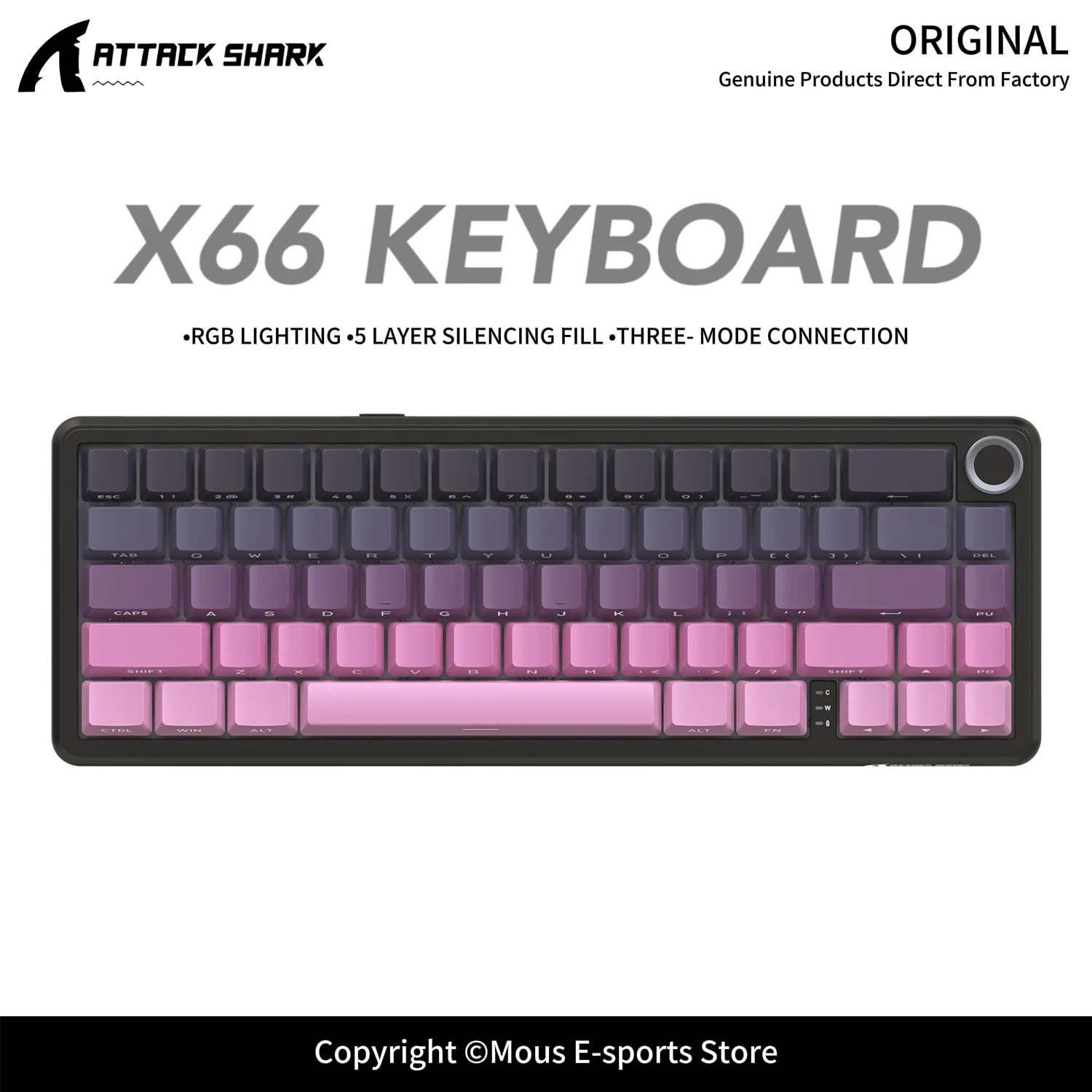 X66 ATTACK SHARK RGB Gasket Mechanical Keyboard CNC Volume Knob PBT Keycaps 3000mAh Battery 5 Layer Silencing Keyboard
