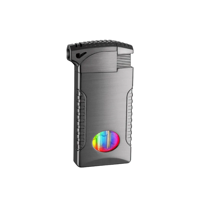 Double Flame Blue Flame Straight Forward Windproof Metal Body,cool Color Lights, Air Window,cyclic Inflatable Men's Gift Lighter