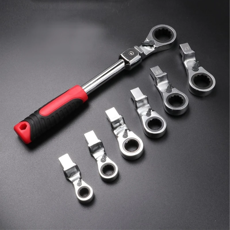 8-19mm Flexs Head Ratchet Set, Flexible Ratchet Wrench with Quick-Release Head,Ratchet with Non Slip Handle