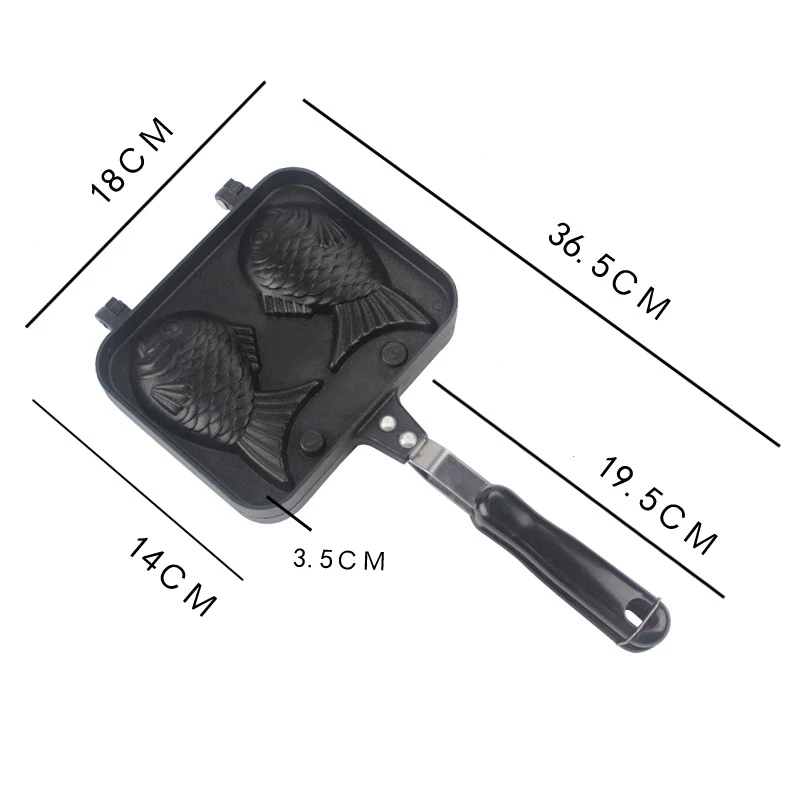 Sartén de cocina japonesa Taiyaki con forma de pez, postre caliente, máquina para hacer gofres y pasteles, sartén doble para panqueques, sartén para freír, moldes para gofres