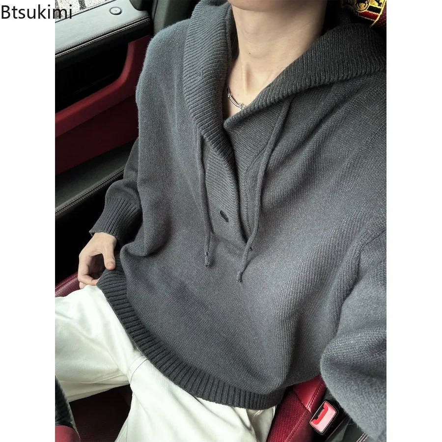 

Autumn Winter Vintage Hoodies Men's Thicken Warm Knitted Sweaters Casual Loose Pullovers Fashion Streetwear Couple Sweater Coats
