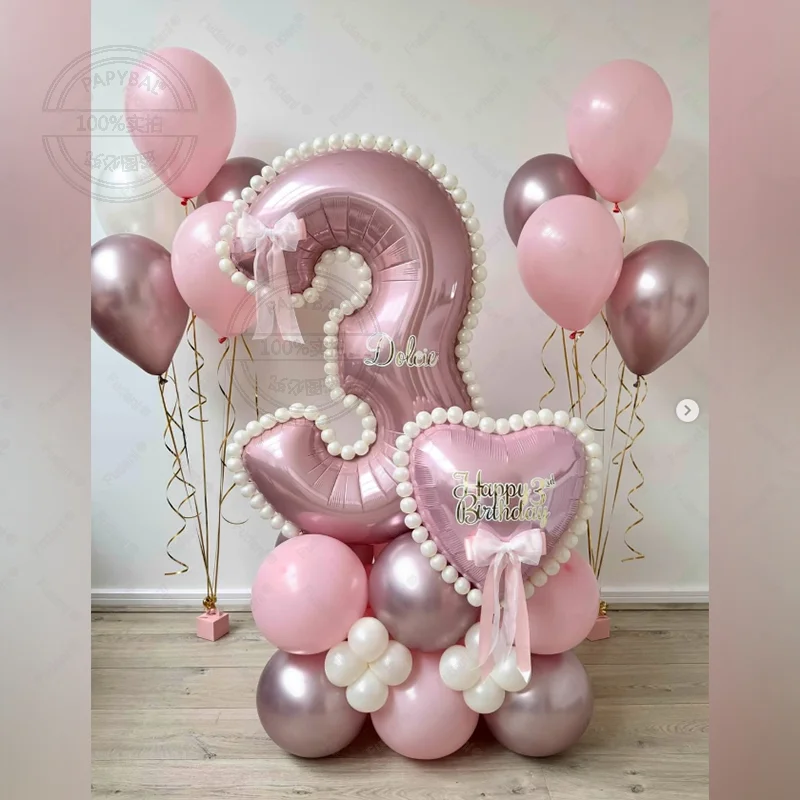 37 قطعة بالون الحب الوردي عدد بالونة عيد ميلاد مجموعة الأطفال حزب الديكور مهرجان التصوير الدعائم لوازم المعمودية
