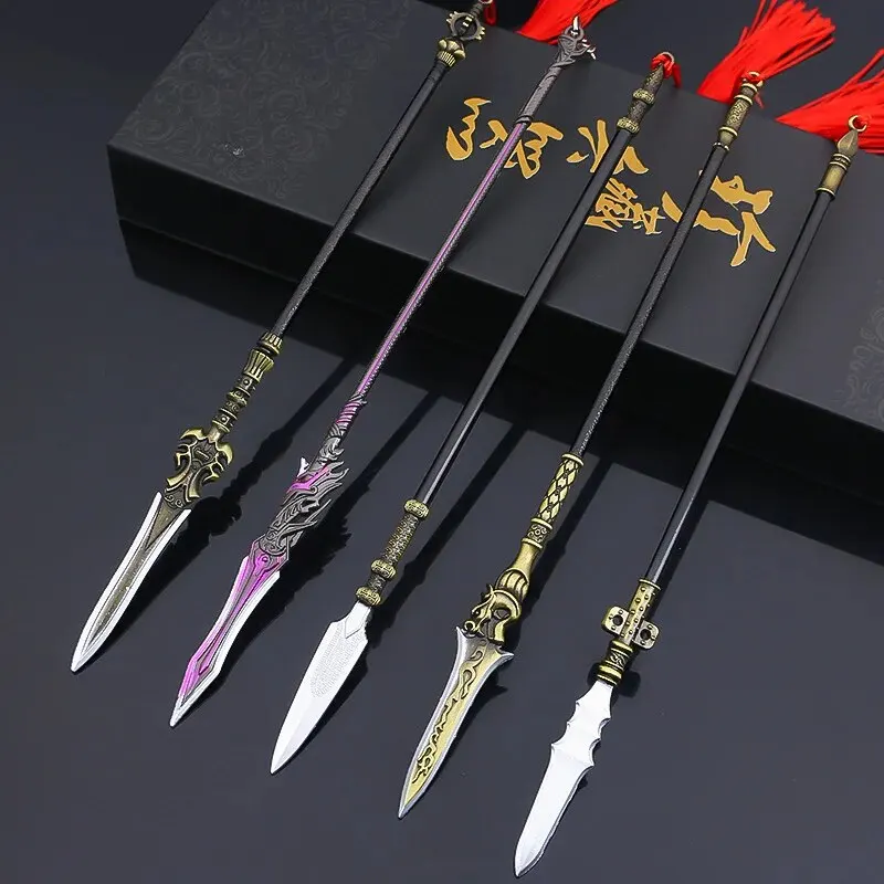 22cm Tiger Head Chisel Golden Spear Full Metal Lance Ancient Cold Model Ornament Toys for Male Boy Kid Replica Miniatures