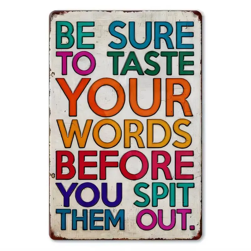 Vintage Iron Tin Sign, Colorful Taste Your Words Quote - Retro Wall Art for Home/Office/Cafe, Motivational Decor, Iron Material