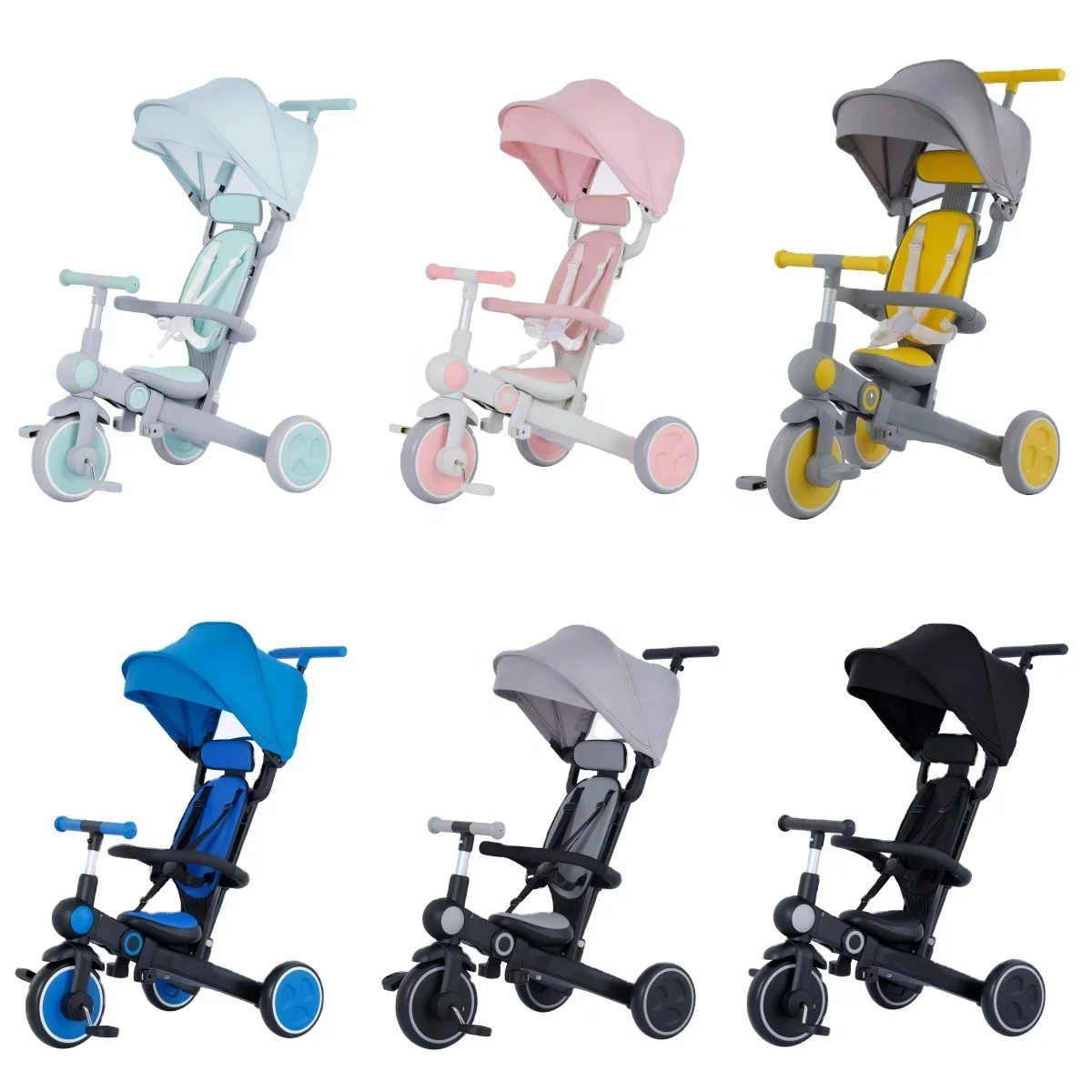 A7 Multifunctionele opvouwbare kinderdriewielers voor 2-5 jaar driewieler Kinderbaby 7-in-1 met pedalen Driewielers voor kinderen Duwpaal