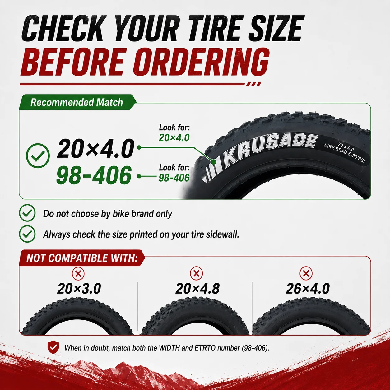KENDA Krusade K1188 20x4.0 Fat MTB Tire, Waterproof Wire Clincher Fat Bike Tyre Complete Set with Inner Tube for Off-Road Snow & Sand Cycling