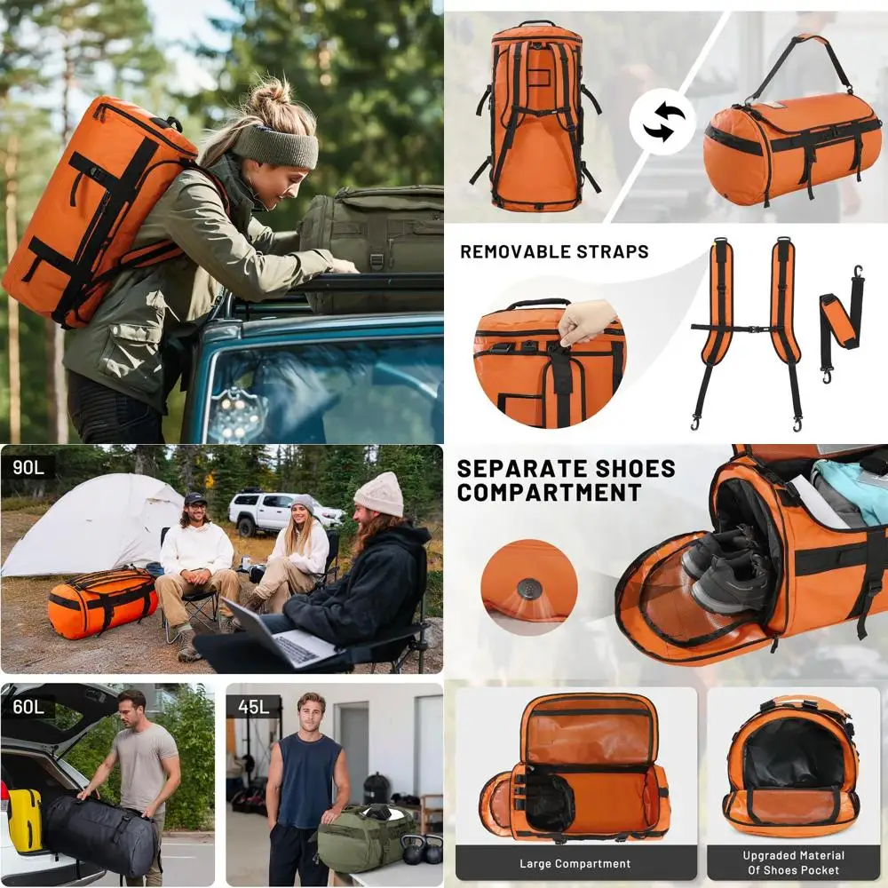 

Large 45L Durable Sports Gym Bag with Shoe Compartment, Water Resistant, Orange