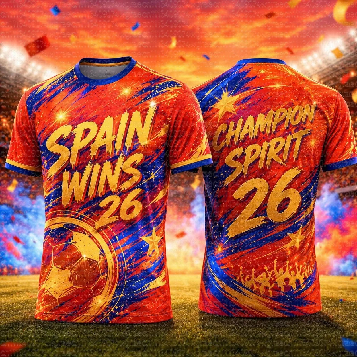 2026 Brand New Limited Spanish Champion Soccer Pattern T-Shirt 2010-2026 Champion Fan Short Sleeve Casual Top for Men and Women