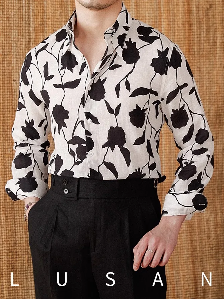 

Men's 100% Linen Floral Shirt | Summer Breathable Long Sleeve | British Casual Style | Slim Fit Stylish Print