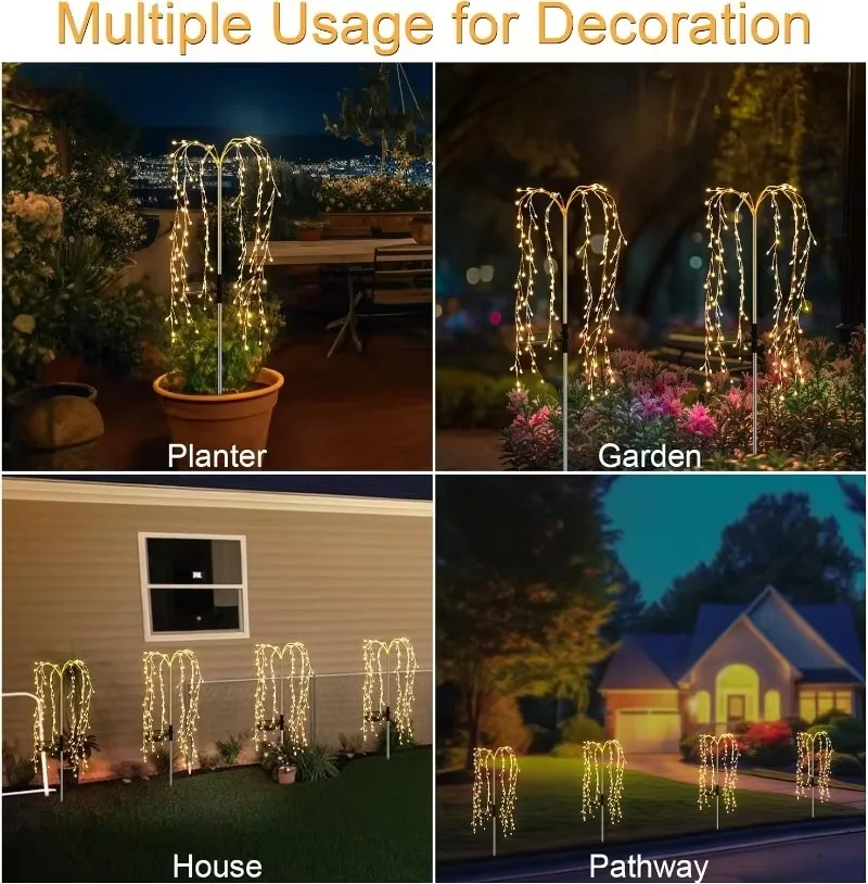 Solar Powered Willow Tree Fireworks Lamp 8 Lighting Modes 200/120LED String Light For Outdoor Lights Garden Decorative Lights