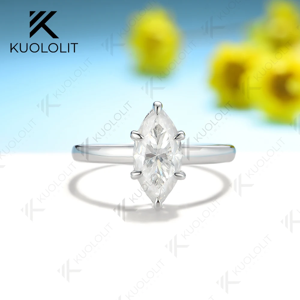 Kuololit 2CT Marquise Moissanite Ring 14K10K White Gold Rings for Women Solitaire Ring for Promise Anniversary Christmas Gift