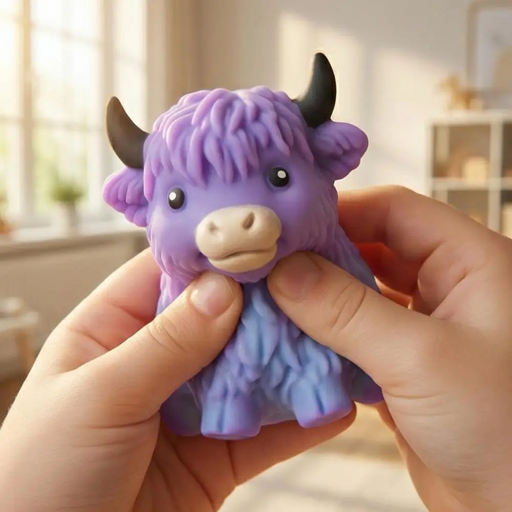 Niedlicher Yak-Stressball, langsam aufsteigendes Quetschspielzeug für Geburtstagsgeschenke, Partys, weiches Highland-Kuh-Tier-Stressabbau-Spielzeug, Büro-Stressabbau
