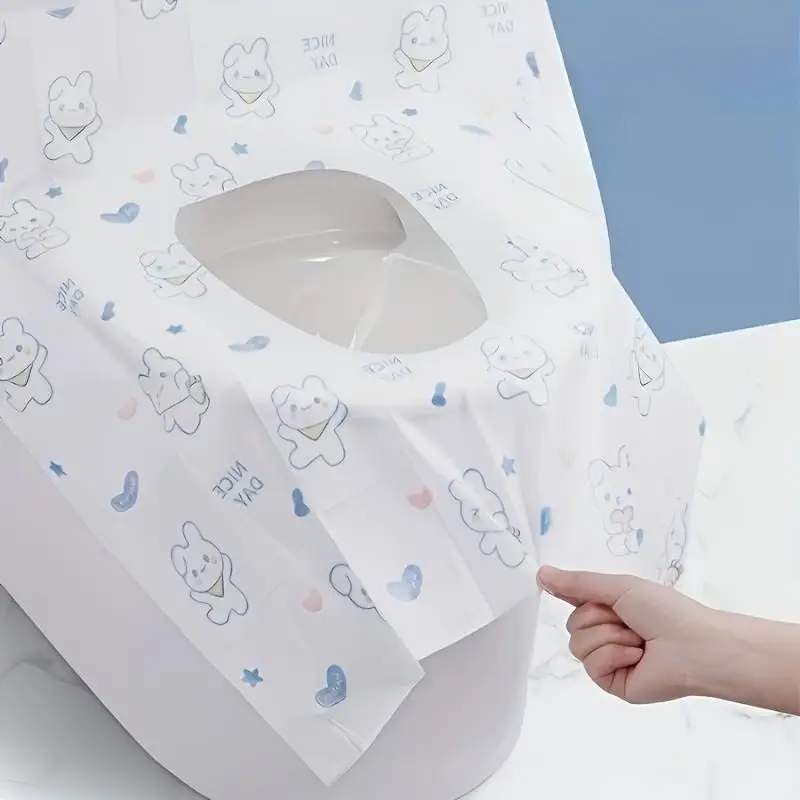 10 Stück Einweg-Toilettensitzbezüge – bezauberndes Kaninchen- und Herz-Design, verlängert und breit für öffentliche Toiletten, Reisen und Flugzeuge. Tragbar. – Detail 2