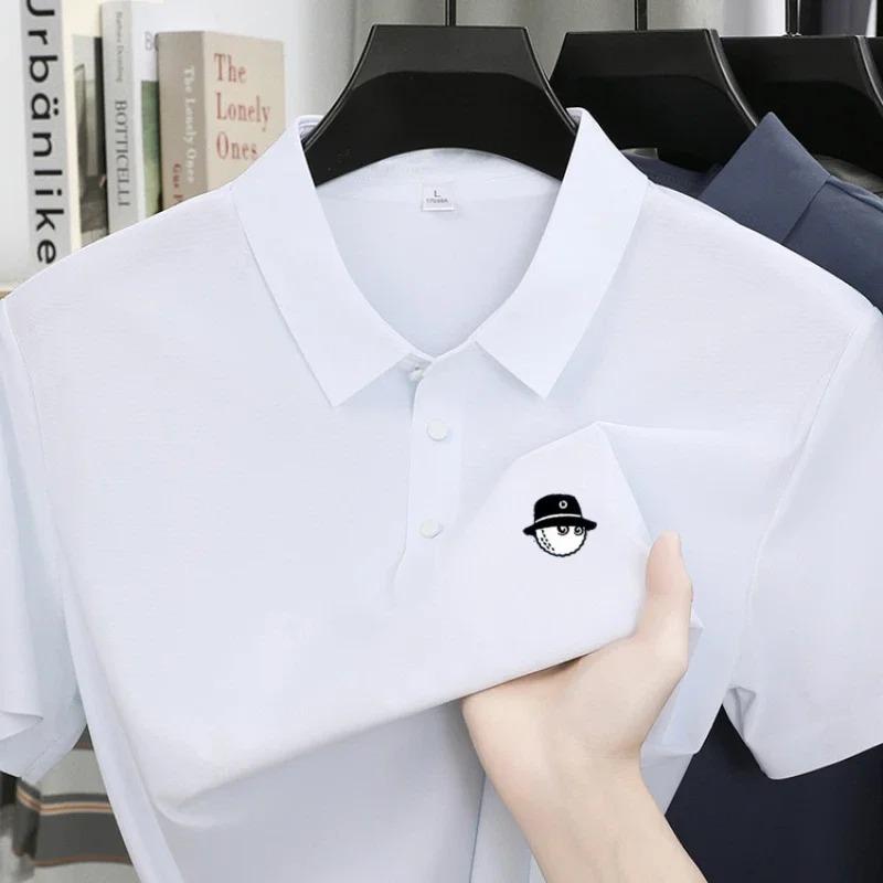 Golf-Poloshirt, kurzärmelig, Herrenmode, bedrucktes Oberteil, Sommer, neu, bequem, atmungsaktiv, sportlich, lässig, Patchwork-T-Shirt. – Detail 3