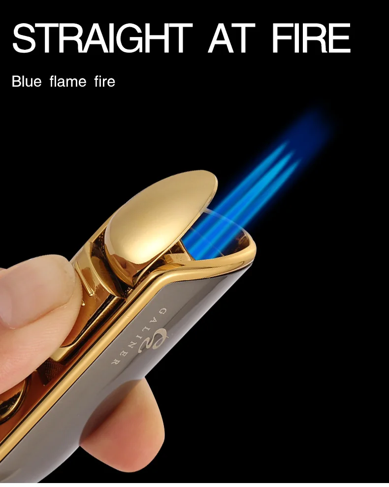 GALINER Metal Cigar Lighter Windproof Portable Butane Gas 3 Torch Jet Lighters Cigar Tool With Cigar Punch